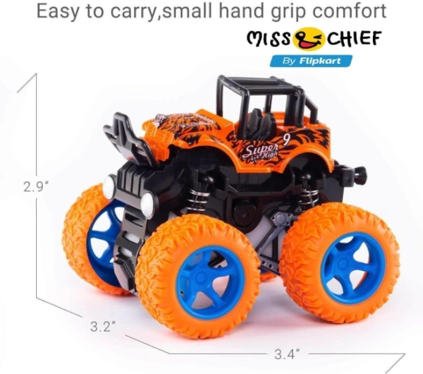 Truck Cars Push and Go Toy (Pack of 4) - 2.9" x 3.2" x 3.4", Multicolour